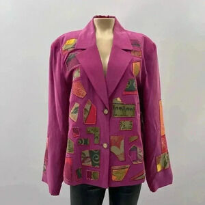 Nancy Bolen City Girl Jacket Blazer 14 Large Women Silk Button Embroidered Patch